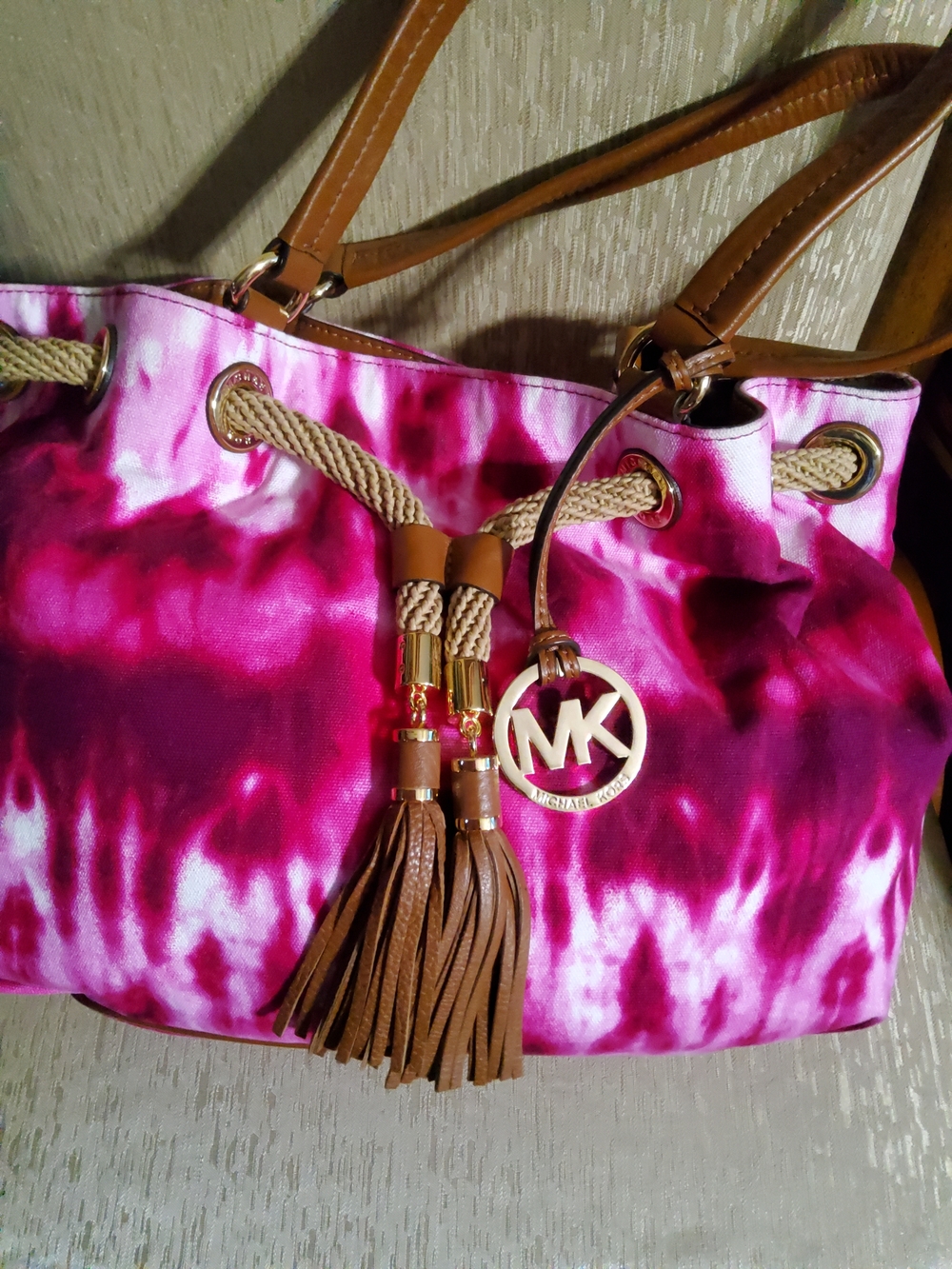 Michael Kors Pink Tie-Dye Drawstring Shoulder Bag